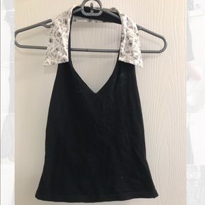 Black Collared Halter Crop